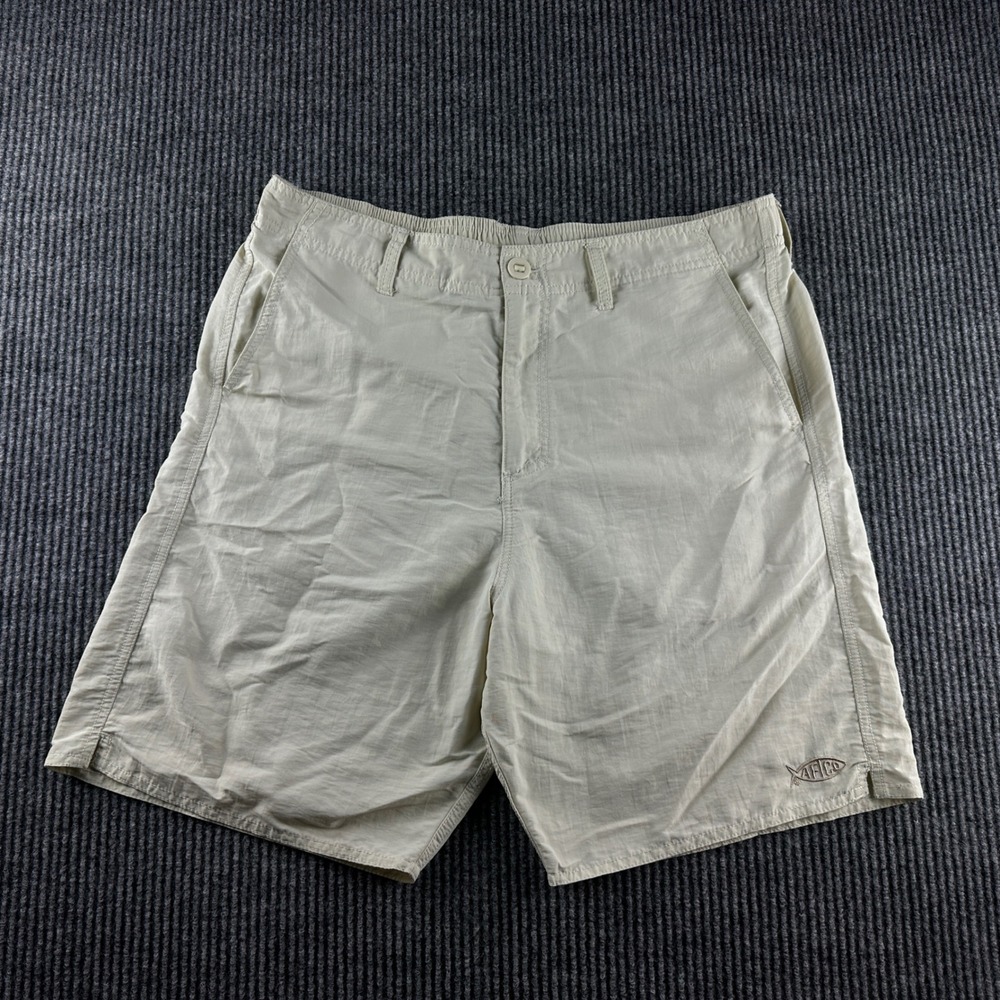 AFTCO Mens Fishing Shorts Tan Khaki Nylon Elastic Waist Size 32